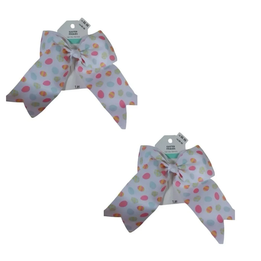 2x Easter Hair Clip Bow Grosgrain Pastel Painted Eggs Design 7